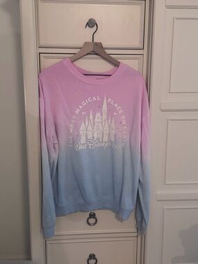 Disney Ombre Crewneck Sweatshirt in Pink and Blue with Castle Graphic